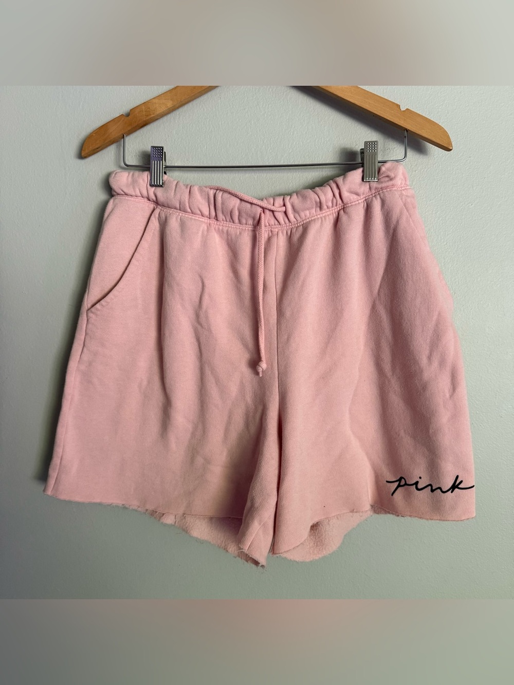 Pink Victorias Secret Women's L Shorts Light Pink Sweat Shorts with Drawstring